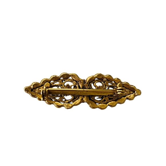 Vintage Victorian Style Brooch Goldtone Black Pin Filigreee Intricate 2" Length - Picture 10 of 16